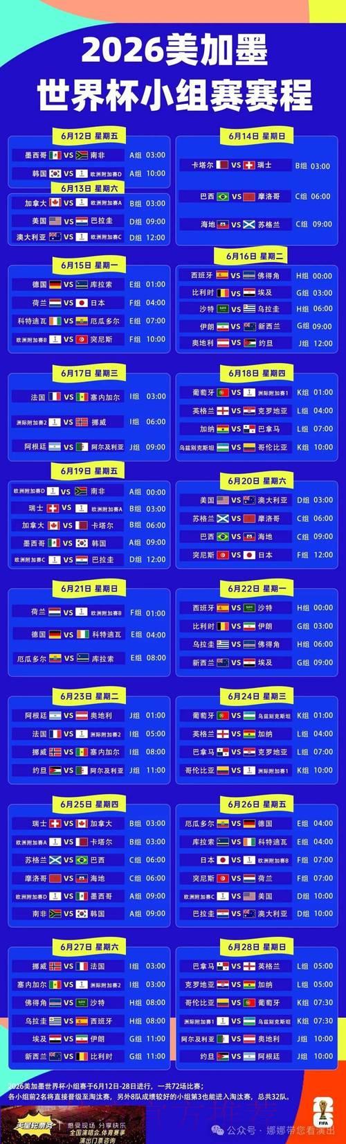 世界杯赛程时间表全攻略:精彩赛事亮点一网打尽 世界杯赛程时间表全攻略:精彩赛事亮点一网打尽